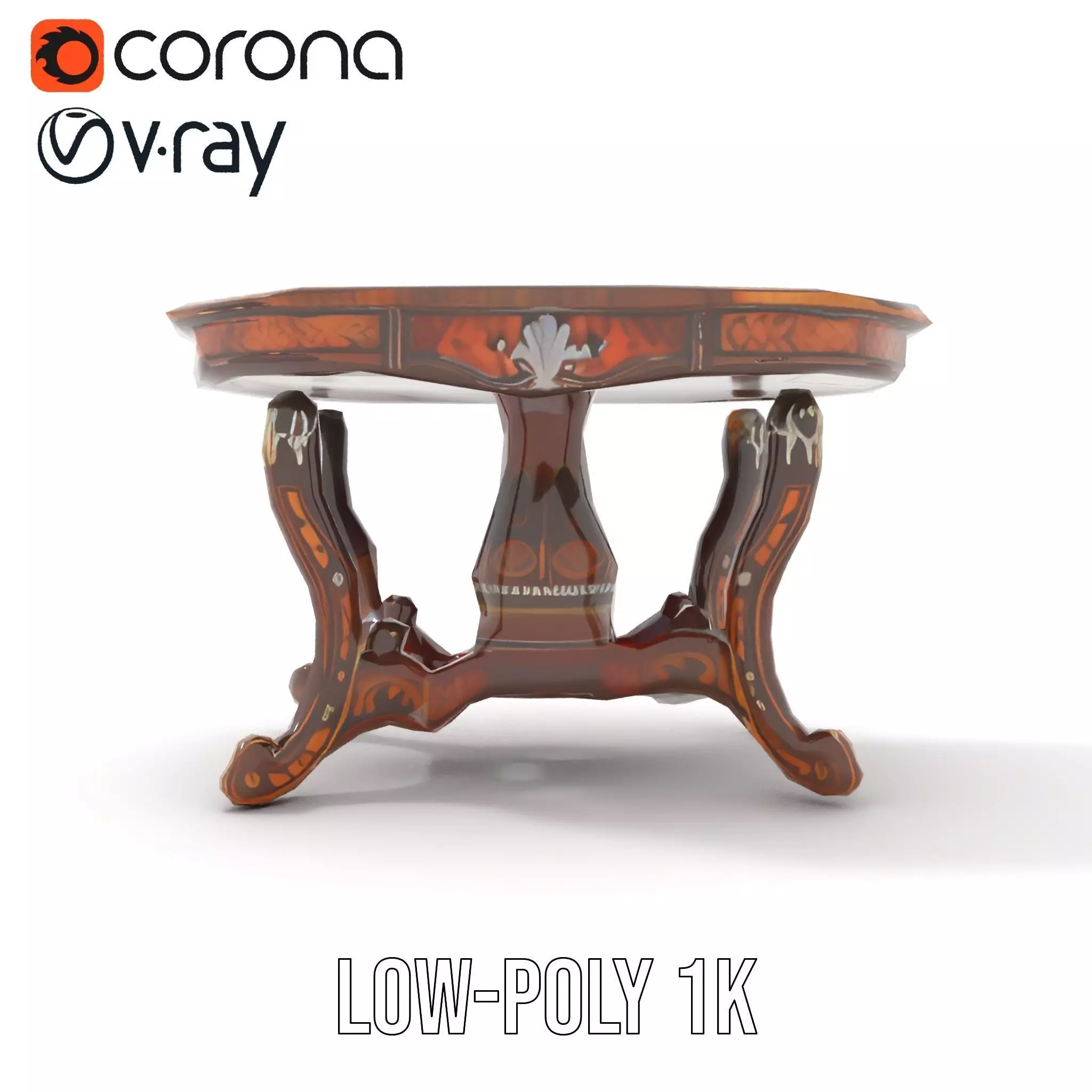 Antique Walnut Table model pack Low-poly 3D model_14
