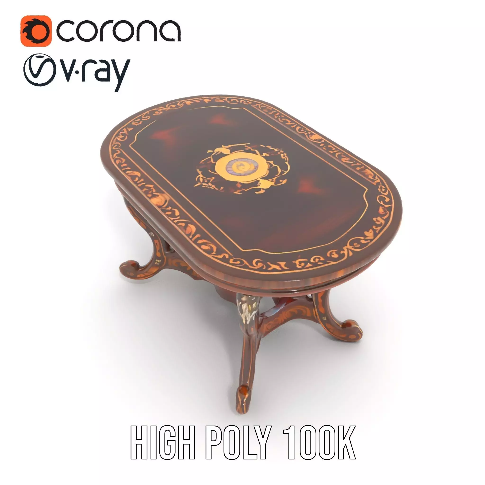 Antique Walnut Table model pack Low-poly 3D model_17