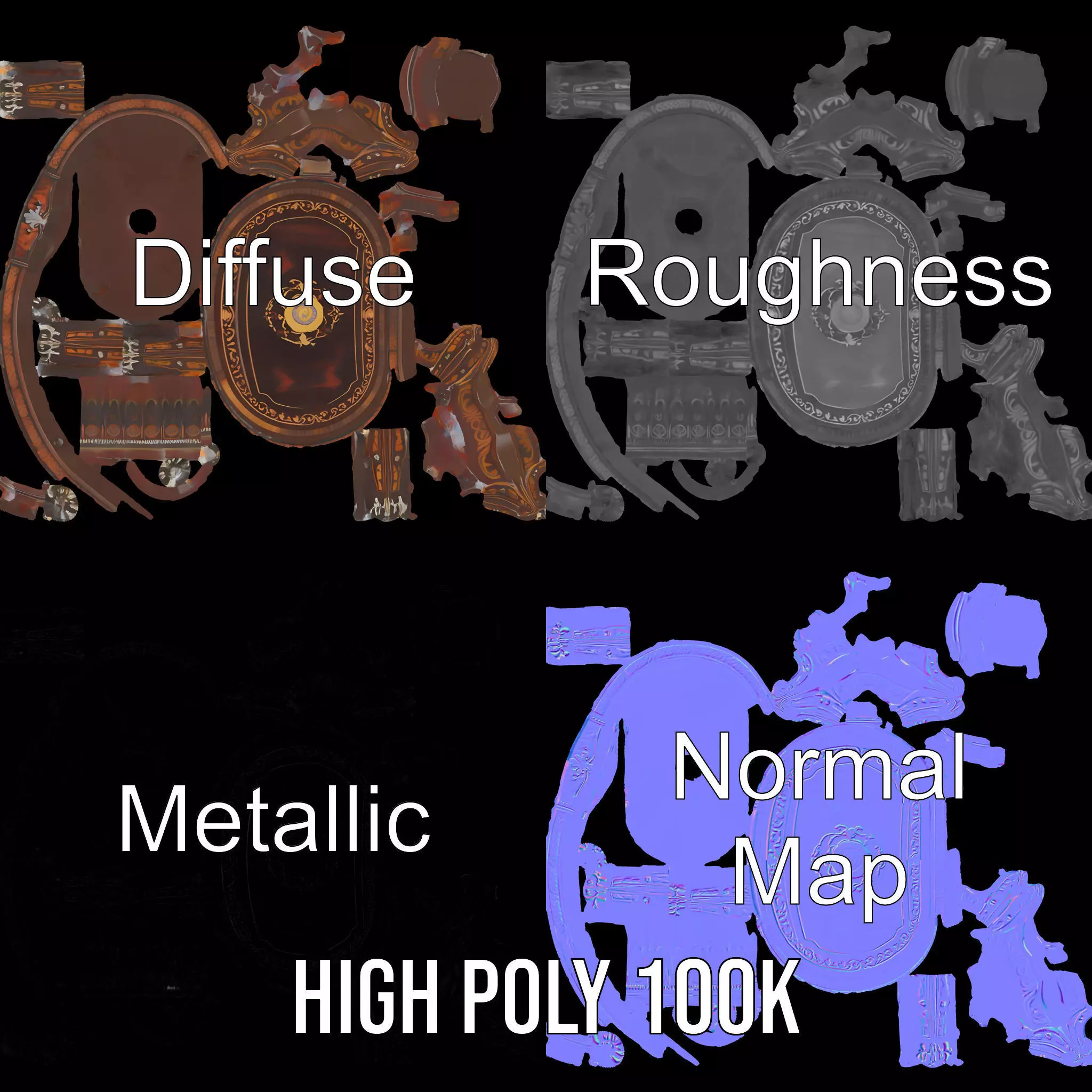 Antique Walnut Table model pack Low-poly 3D model_3