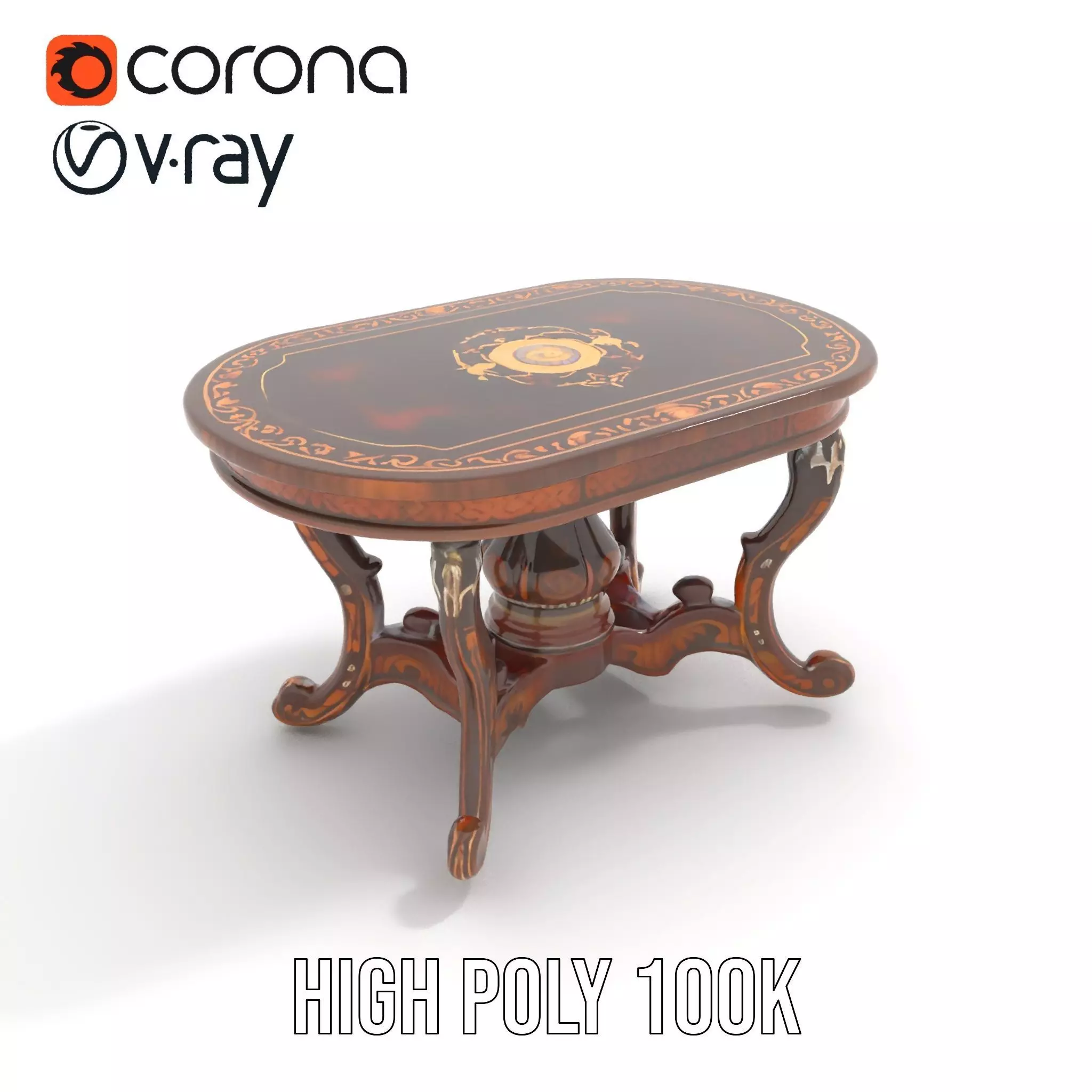 Antique Walnut Table model pack Low-poly 3D model_23