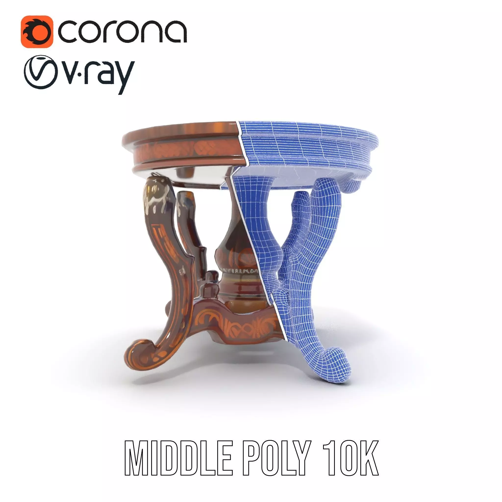 Antique Walnut Table model pack Low-poly 3D model_27