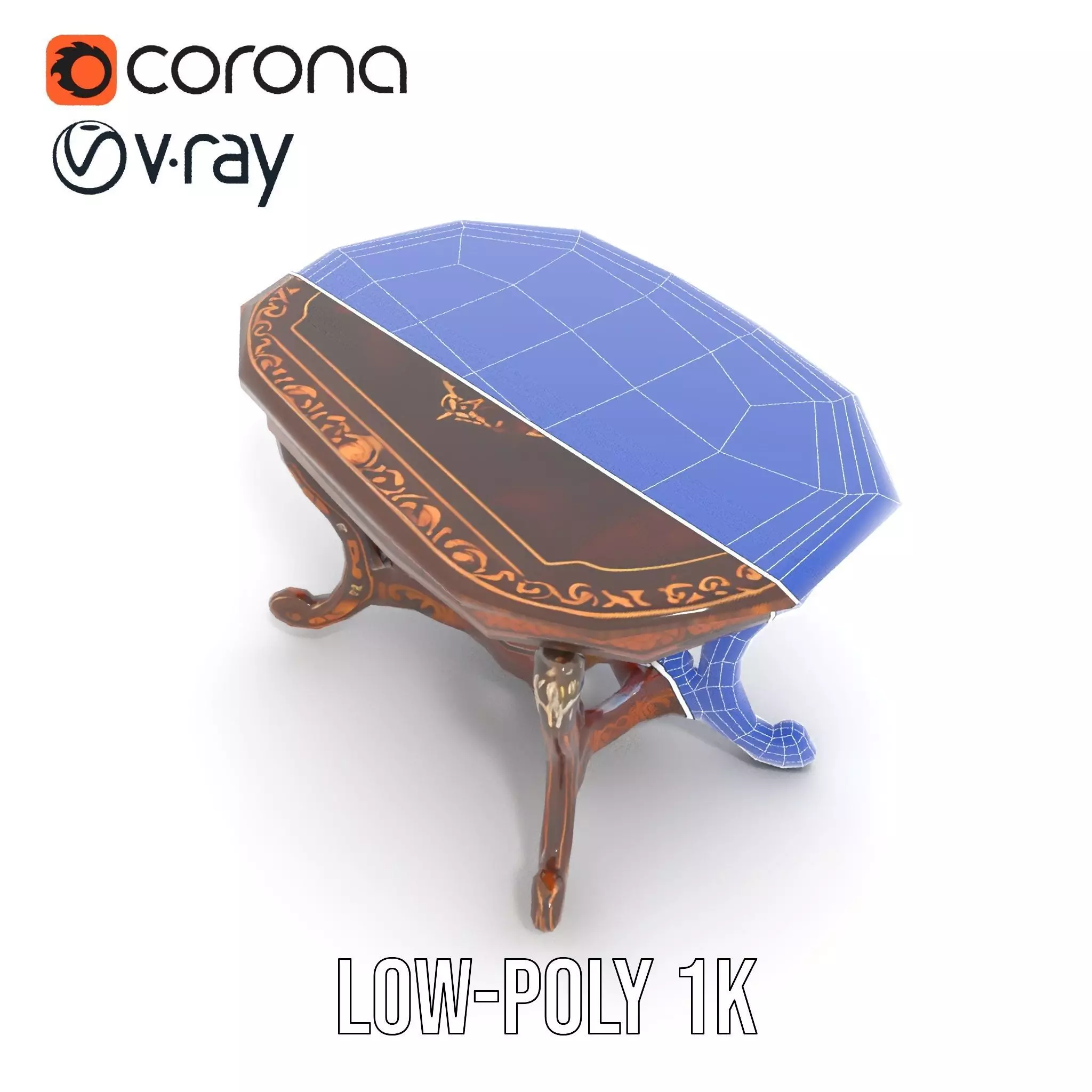 Antique Walnut Table model pack Low-poly 3D model_28