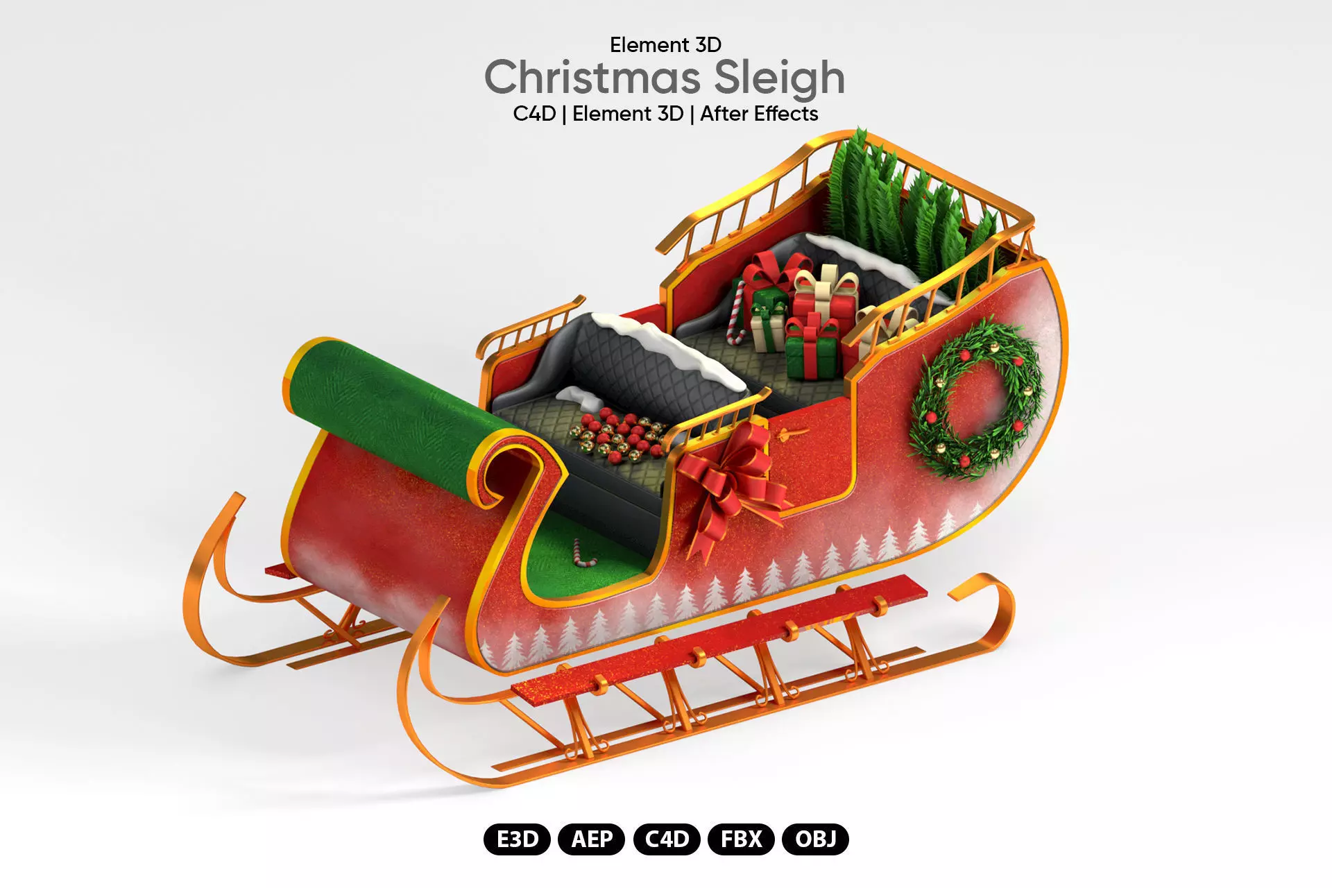 Christmas Sleigh 3D Model for Element 3D and Cinema 4D  3D model_0