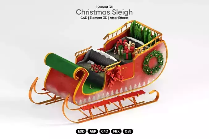 Christmas Sleigh 3D Model for Element 3D and Cinema 4D  3D model