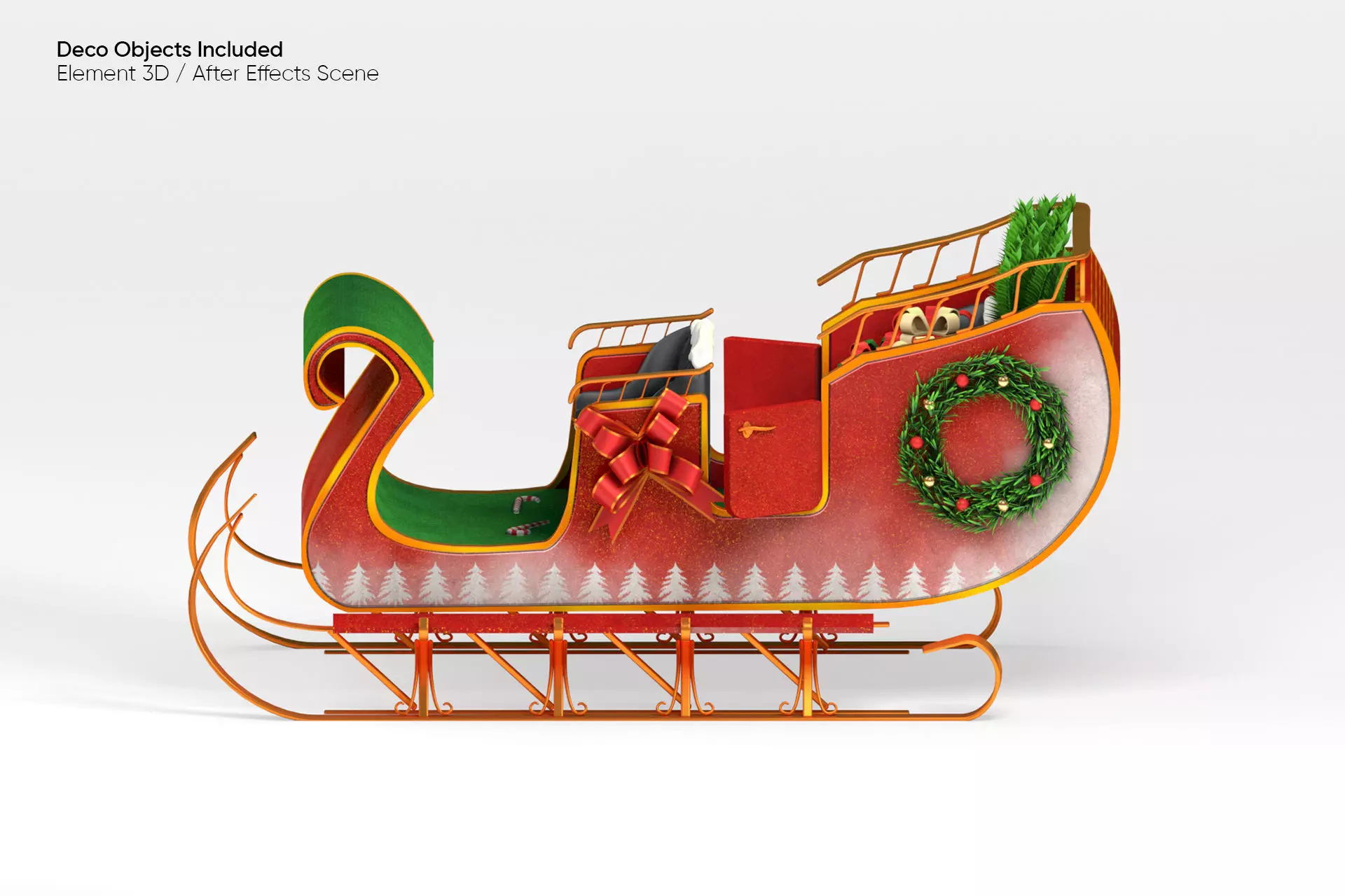 Christmas Sleigh 3D Model for Element 3D and Cinema 4D  3D model_2