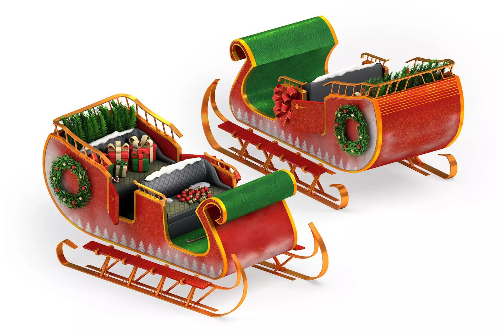 Christmas Sleigh 3D Model for Element 3D and Cinema 4D  3D model_3