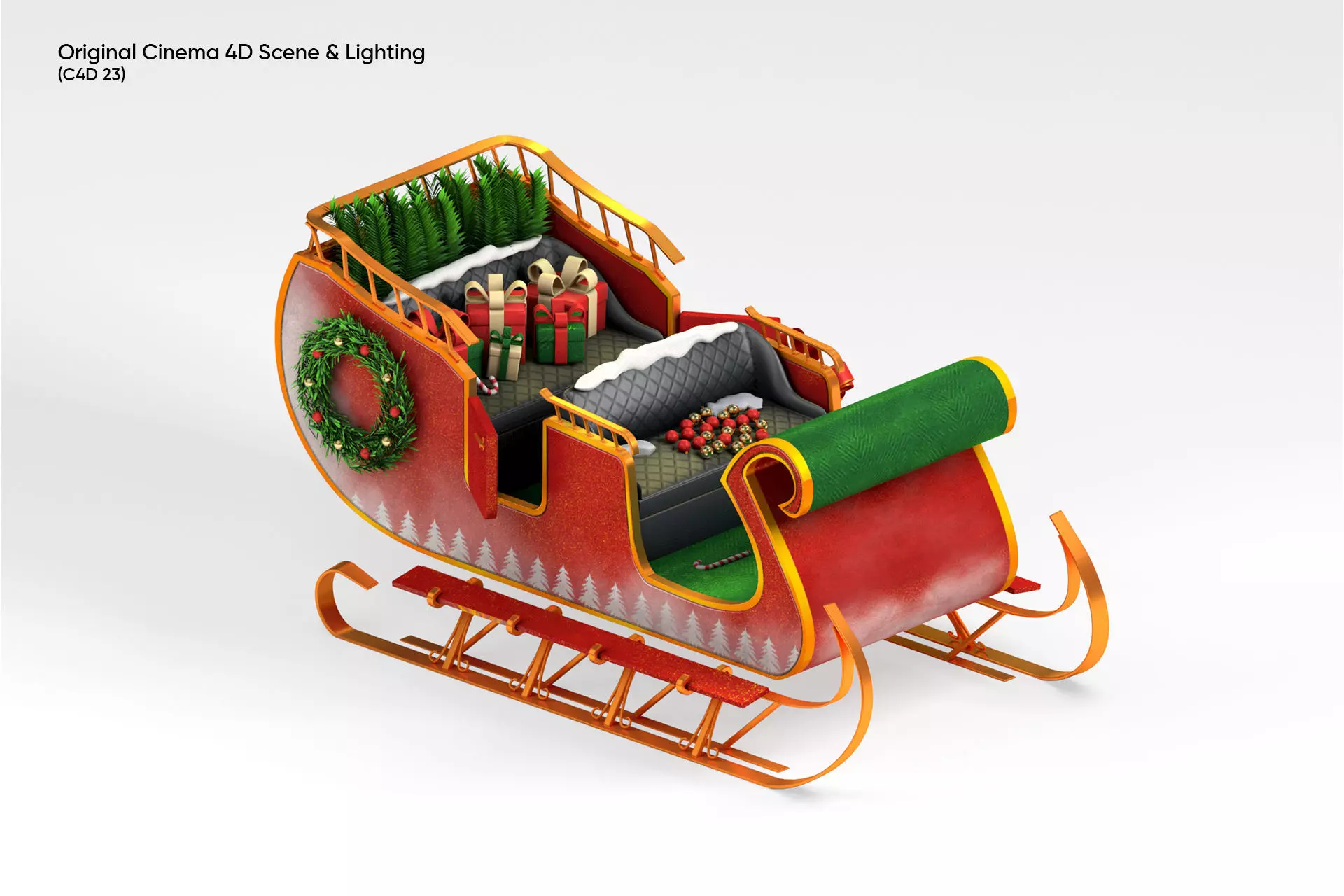 Christmas Sleigh 3D Model for Element 3D and Cinema 4D  3D model_1