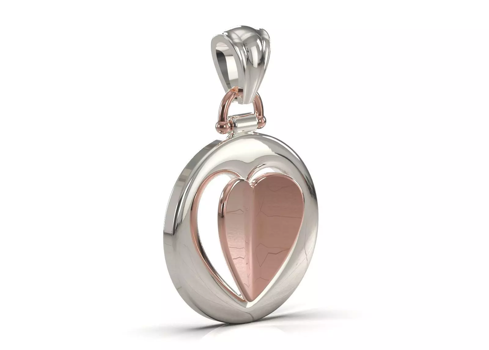 Two Tone Round Pendant with Split Heart Motif gp0005 3D print model_3