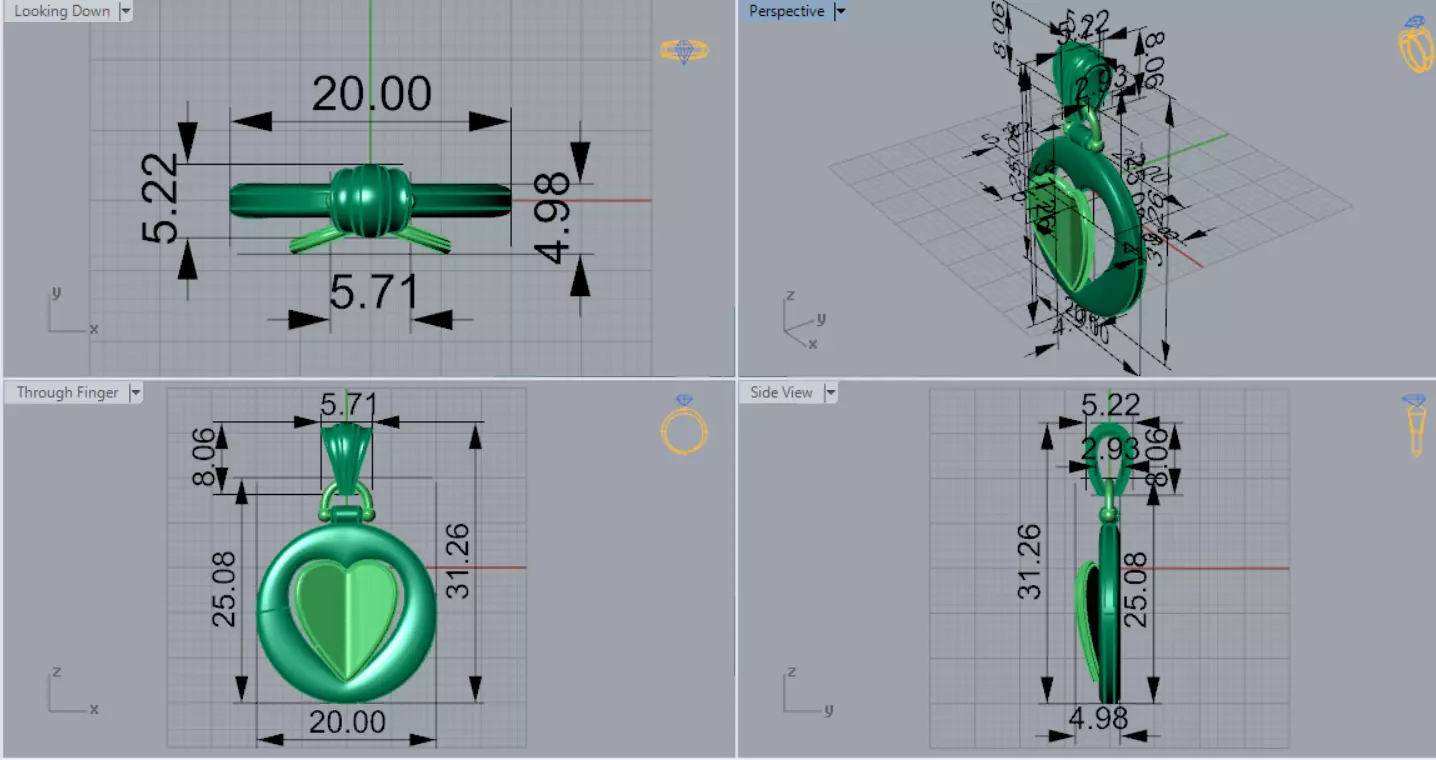 Two Tone Round Pendant with Split Heart Motif gp0005 3D print model_8