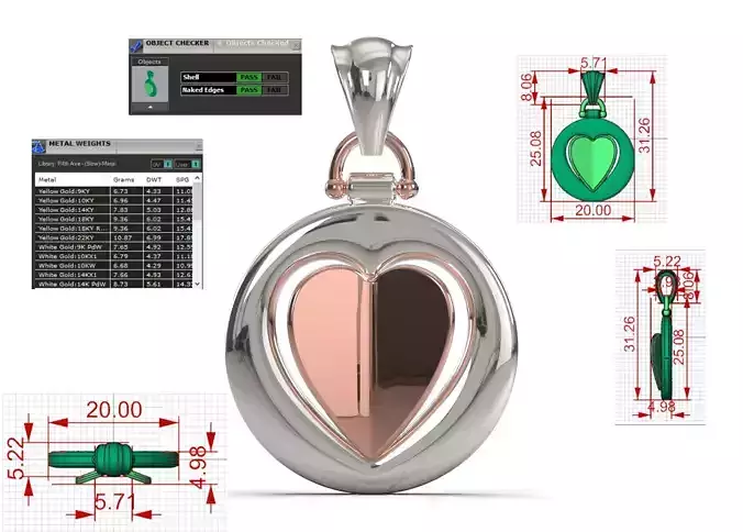 Two Tone Round Pendant with Split Heart Motif gp0005 3D print model