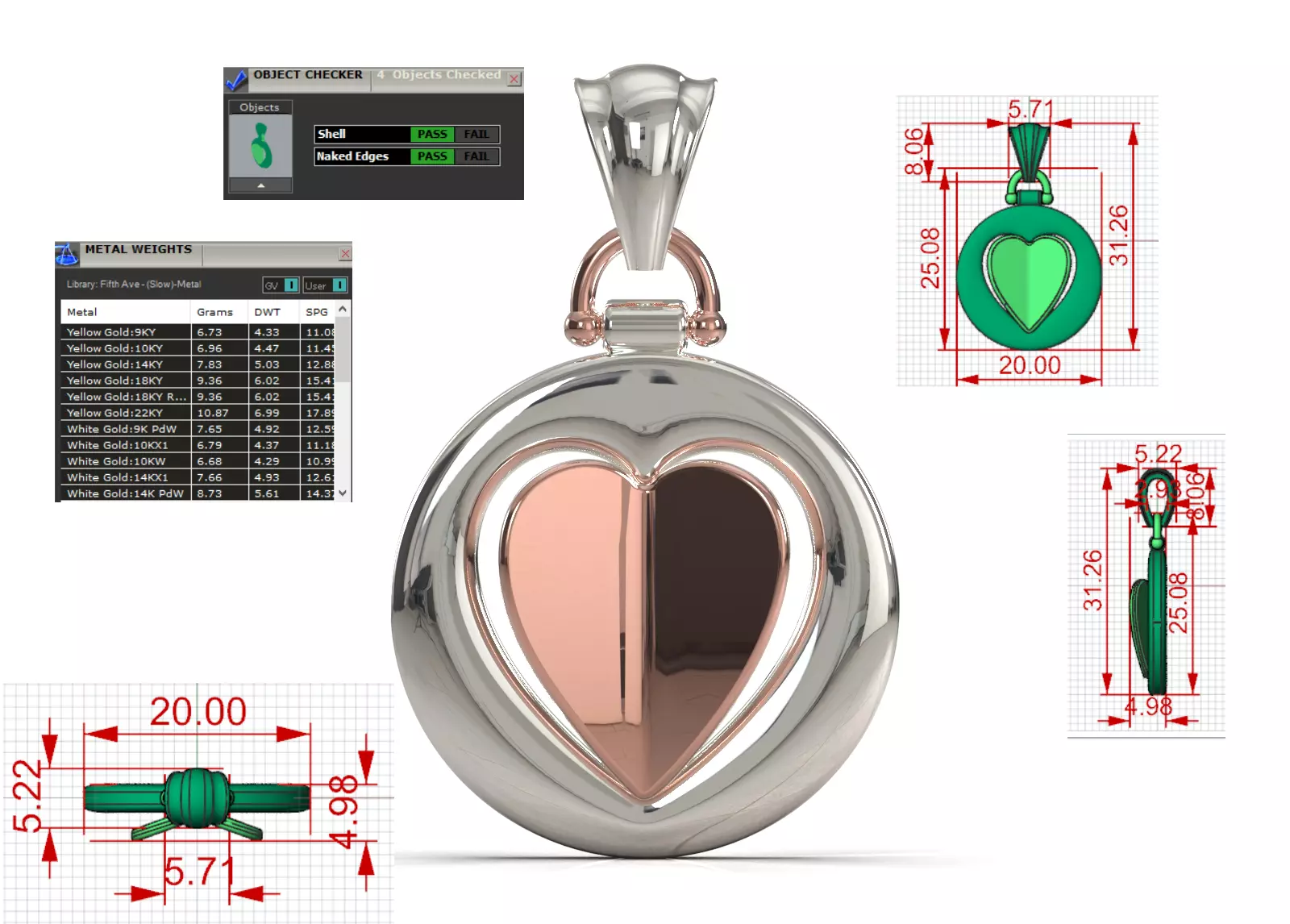 Two Tone Round Pendant with Split Heart Motif gp0005 3D print model_0