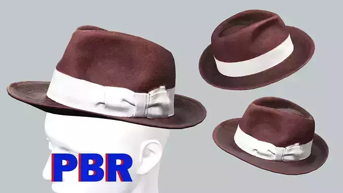 Light Bow Hat Fedora Deep Red Low Poly 3D Model