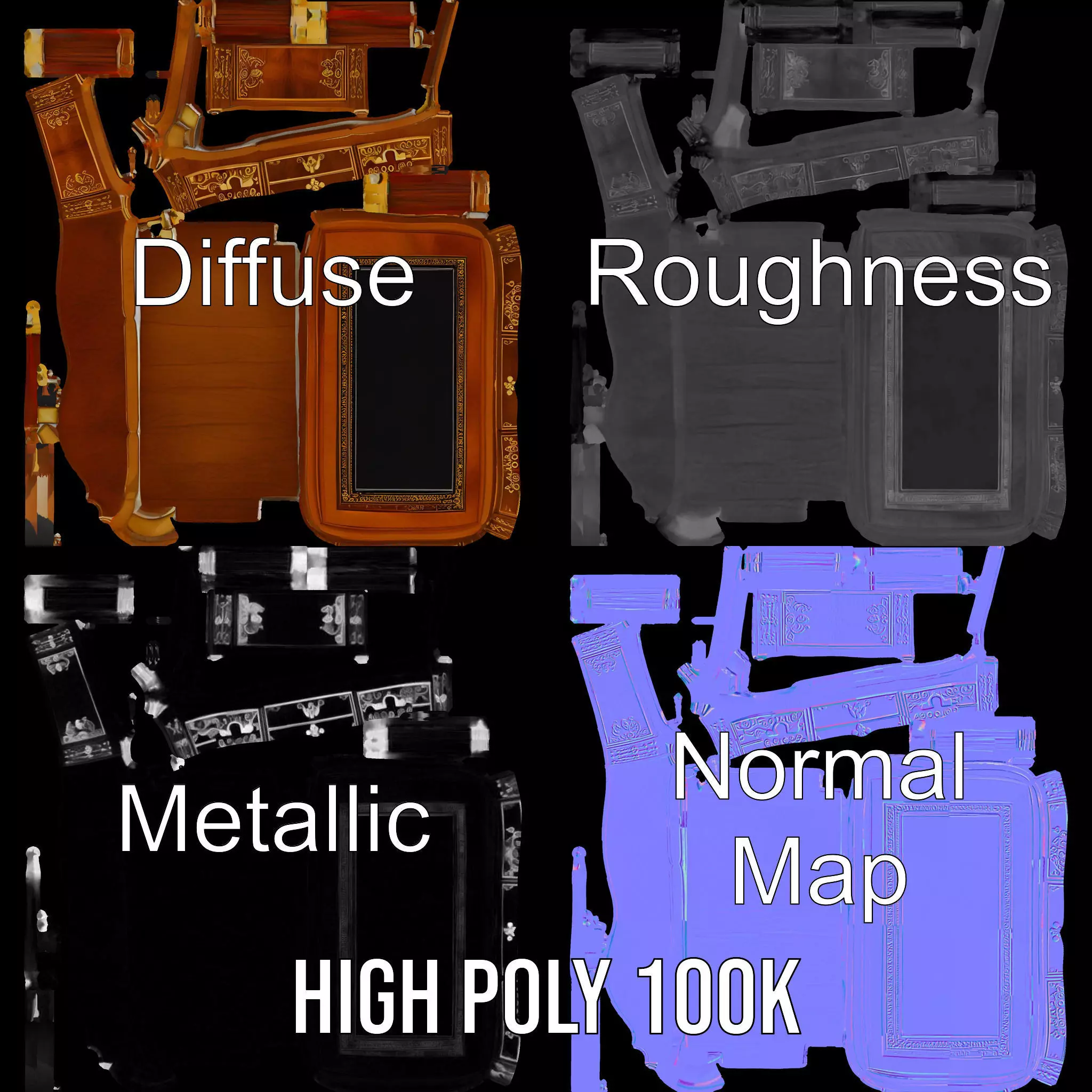 Elegant Mahogany Desk model pack Low-poly 3D model_3