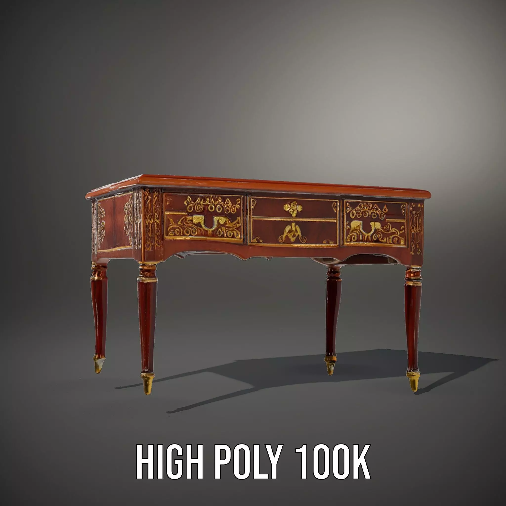 Elegant Mahogany Desk model pack Low-poly 3D model_8