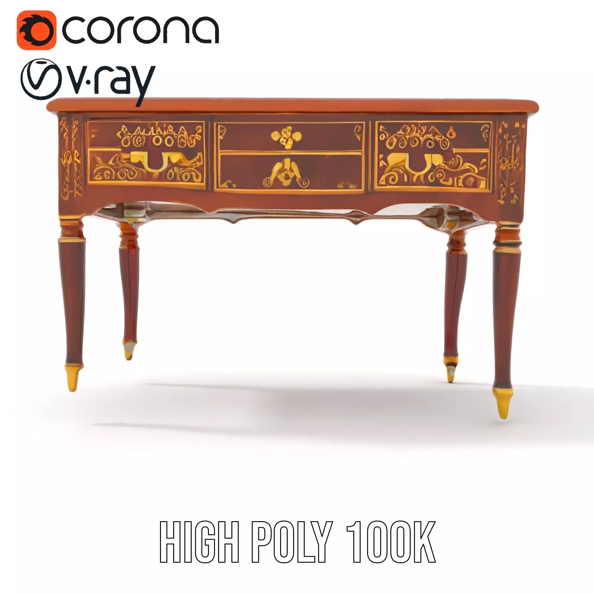 Elegant Mahogany Desk model pack Low-poly 3D model_20