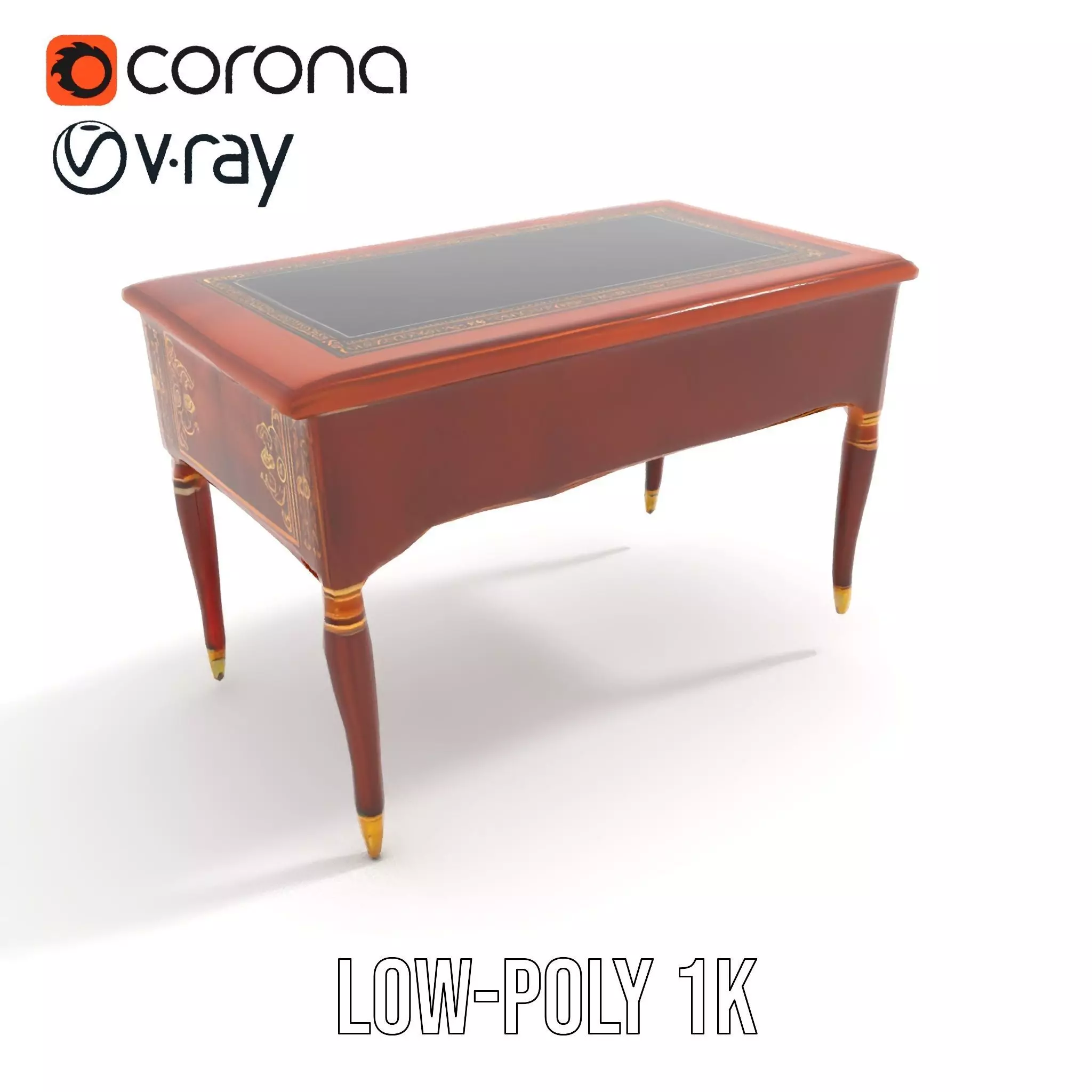 Elegant Mahogany Desk model pack Low-poly 3D model_7
