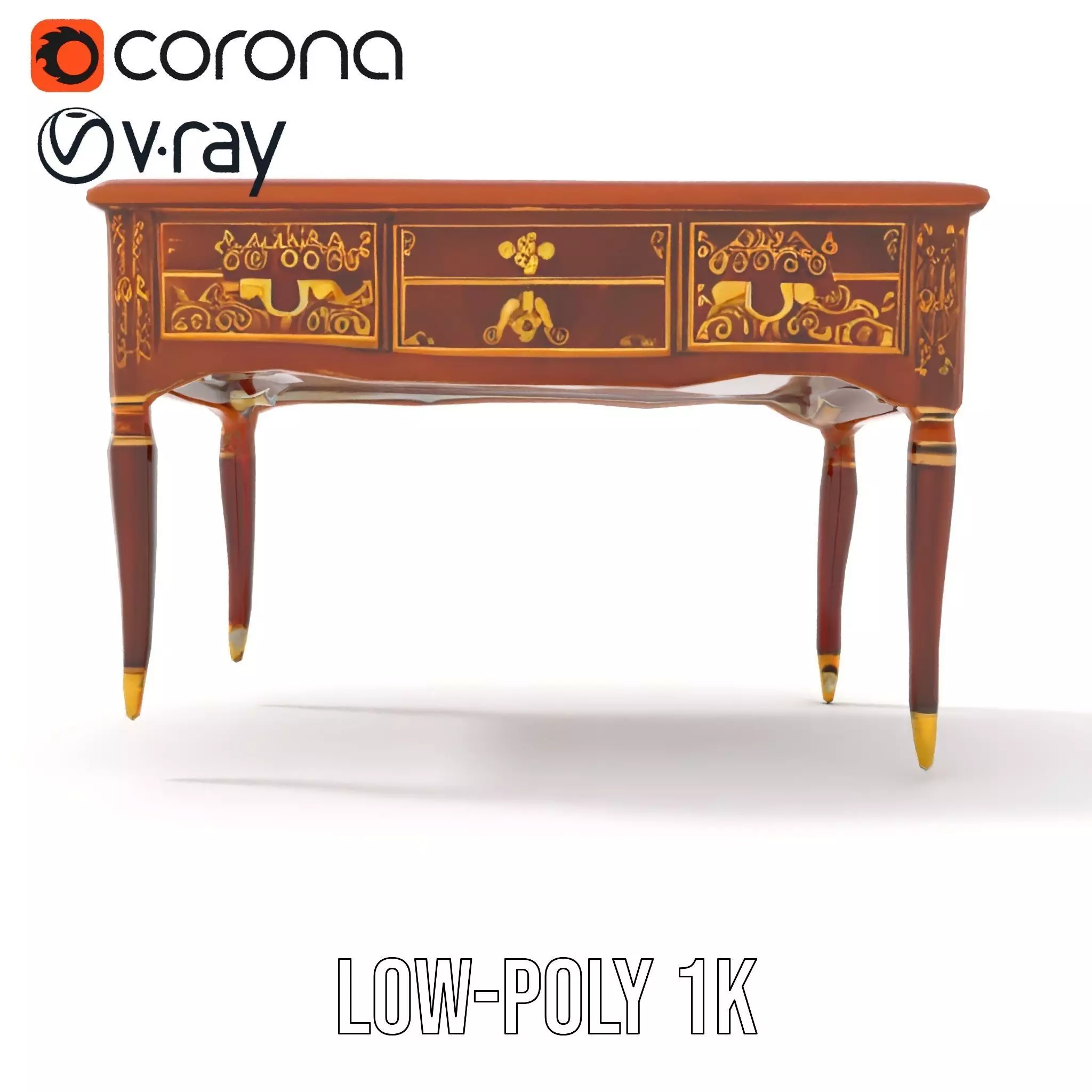 Elegant Mahogany Desk model pack Low-poly 3D model_22