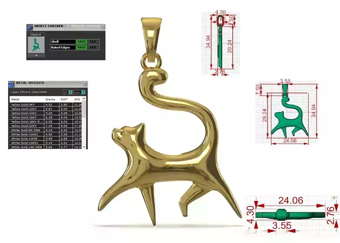 STL 3D Minimalist Cat Outline gold Pendant model gp0012