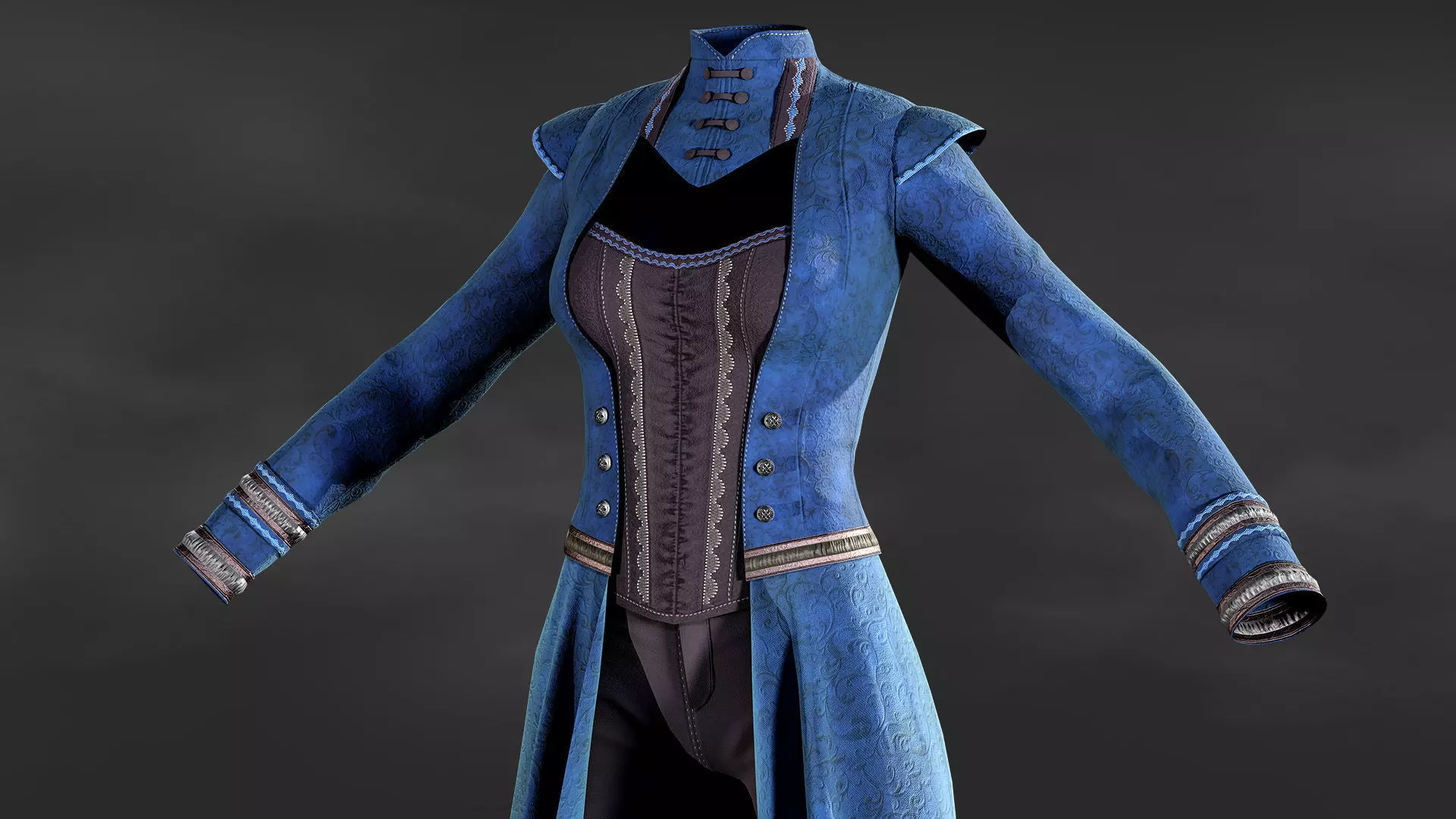 Gothic Victorian Female Outfit Game Ready Low Poly Outfit Low-poly 3D model_3