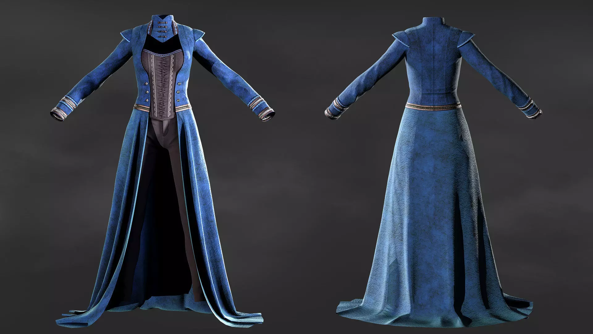 Gothic Victorian Female Outfit Game Ready Low Poly Outfit Low-poly 3D model_1