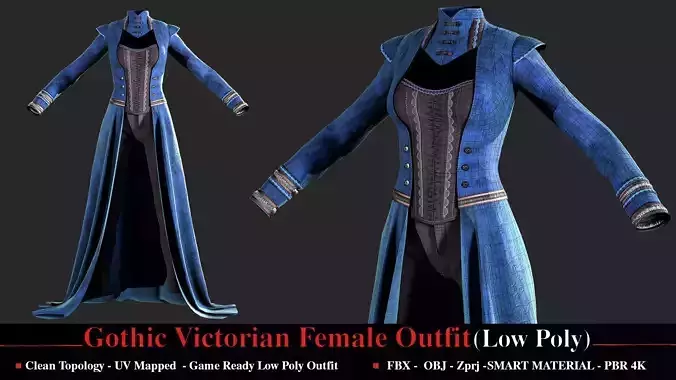 Gothic Victorian Female Outfit Game Ready Low Poly Outfit Low-poly 3D model Gothic Victorian Female Outfit Game Ready Low Poly Outfit Low-poly 3D model