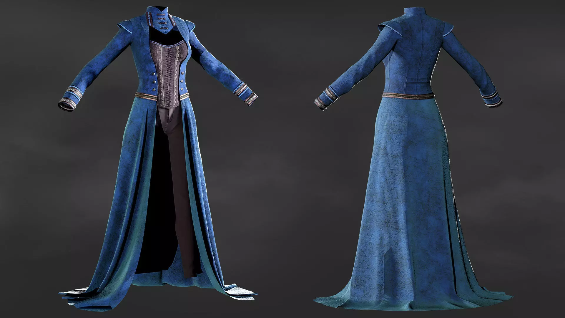 Gothic Victorian Female Outfit Game Ready Low Poly Outfit Low-poly 3D model_2