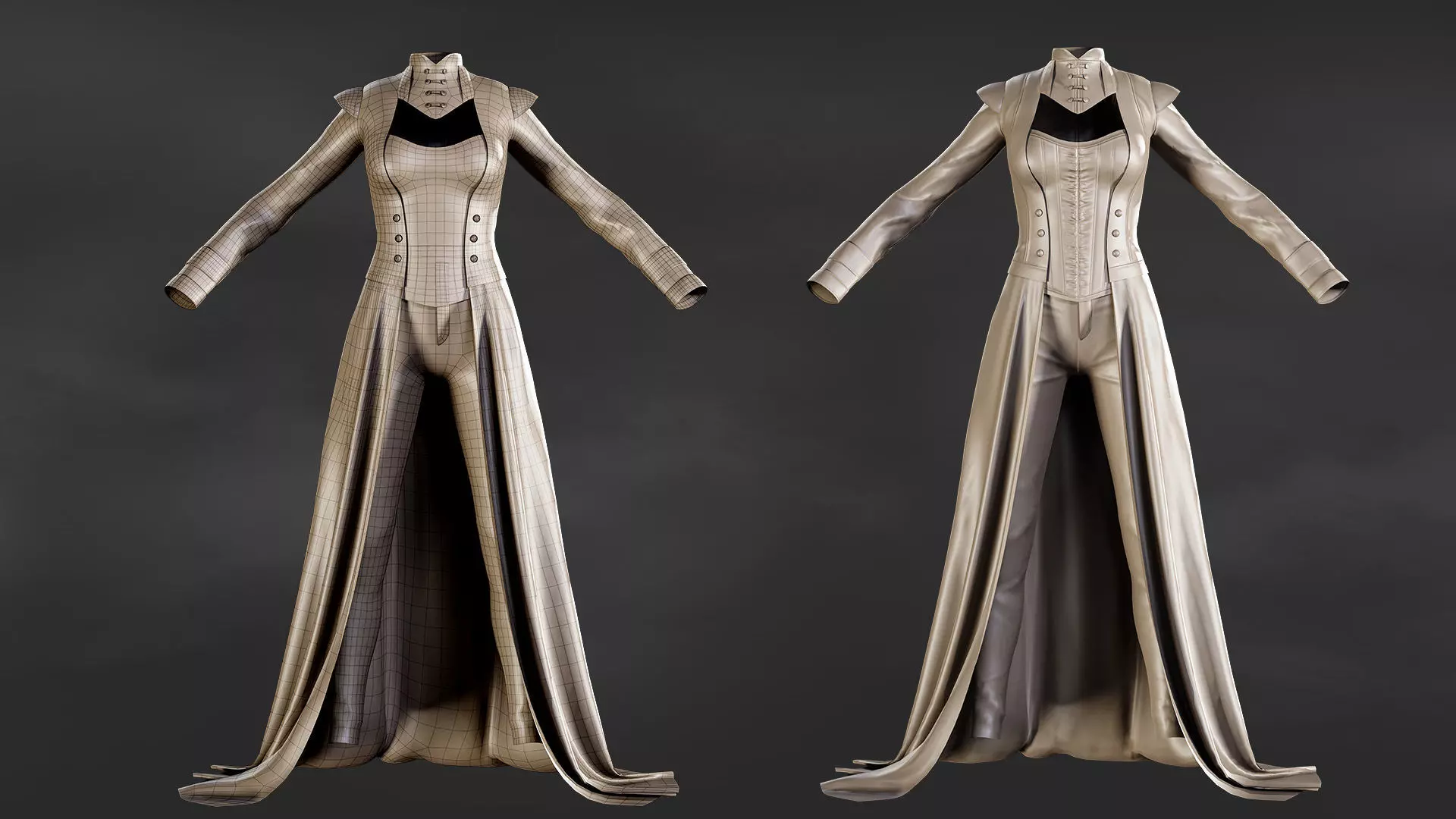 Gothic Victorian Female Outfit Game Ready Low Poly Outfit Low-poly 3D model_4