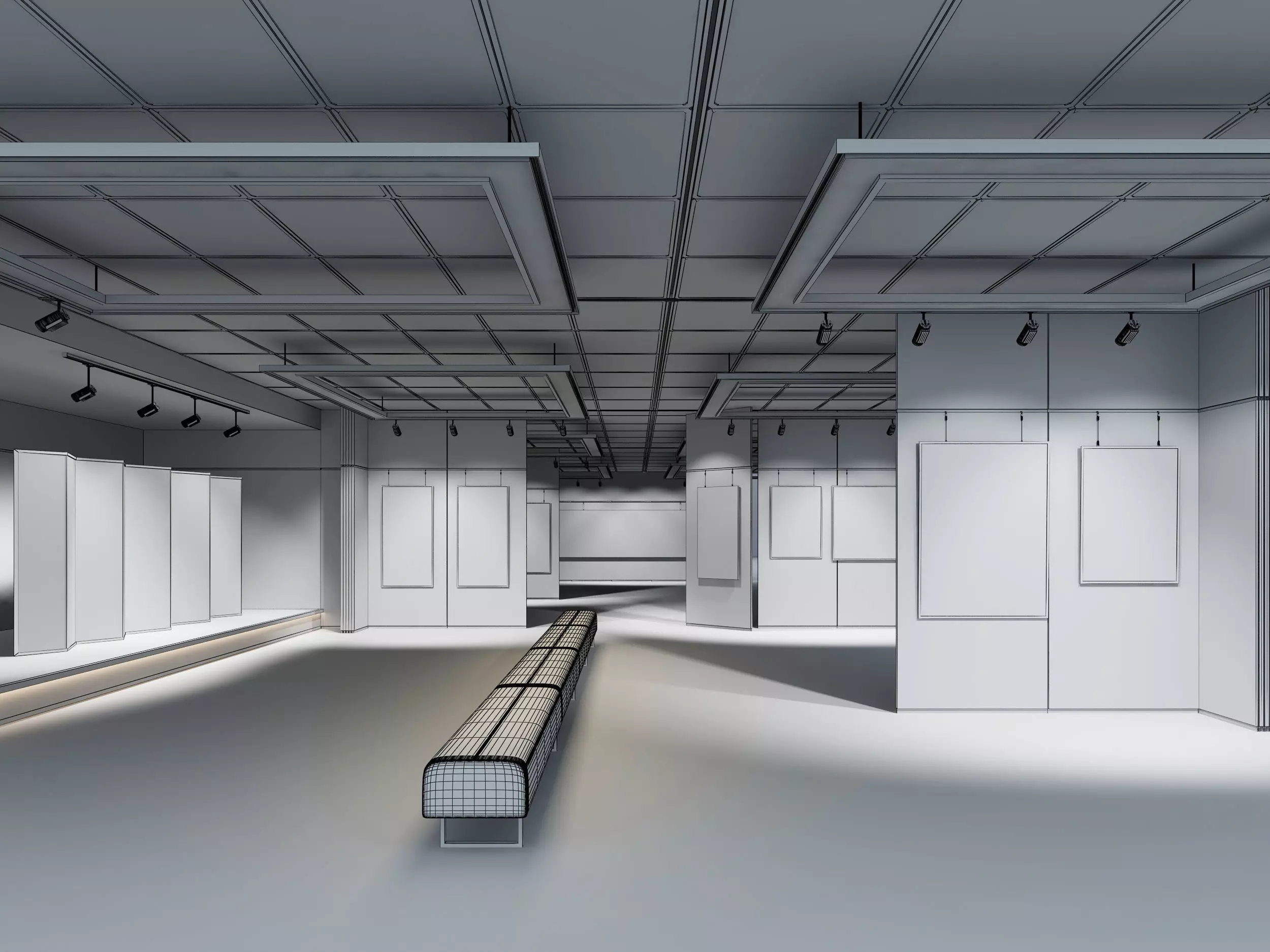 low poly gallery hall Low-poly 3D model_3