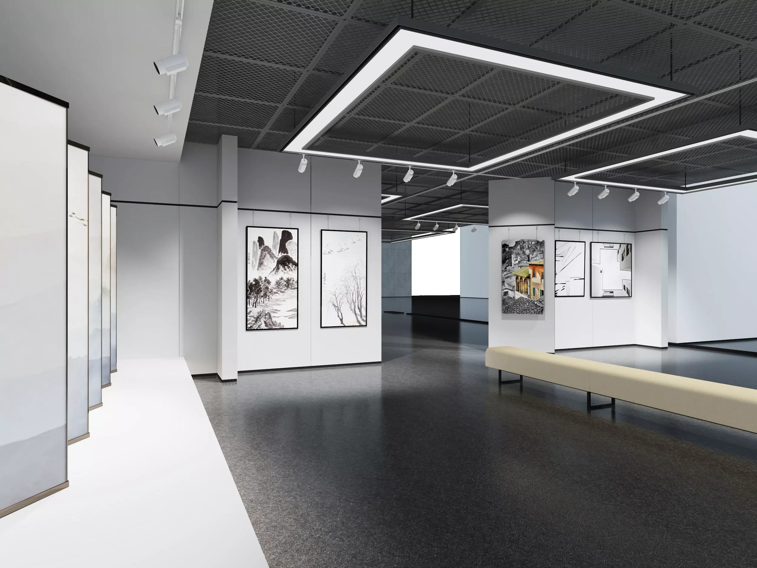 low poly gallery hall Low-poly 3D model_2