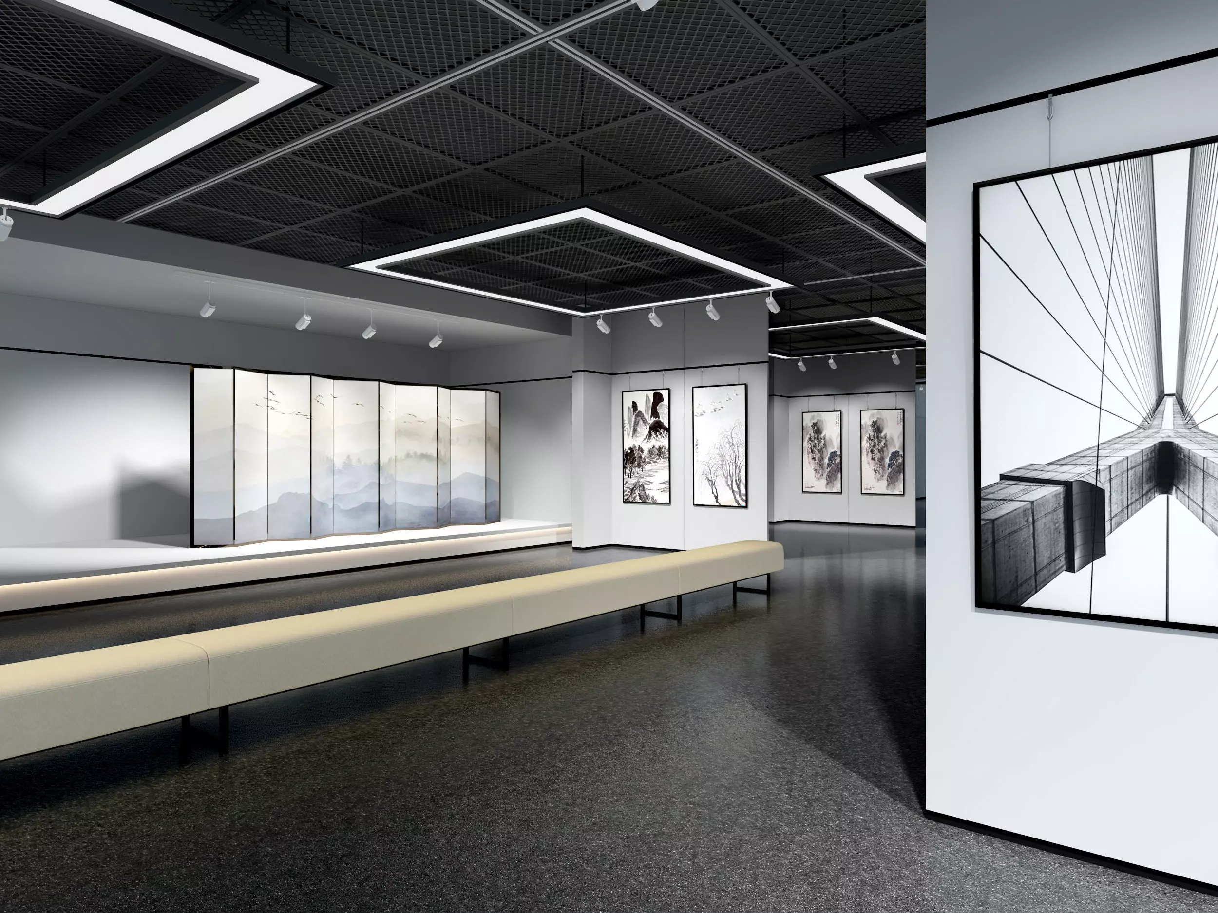 low poly gallery hall Low-poly 3D model_1