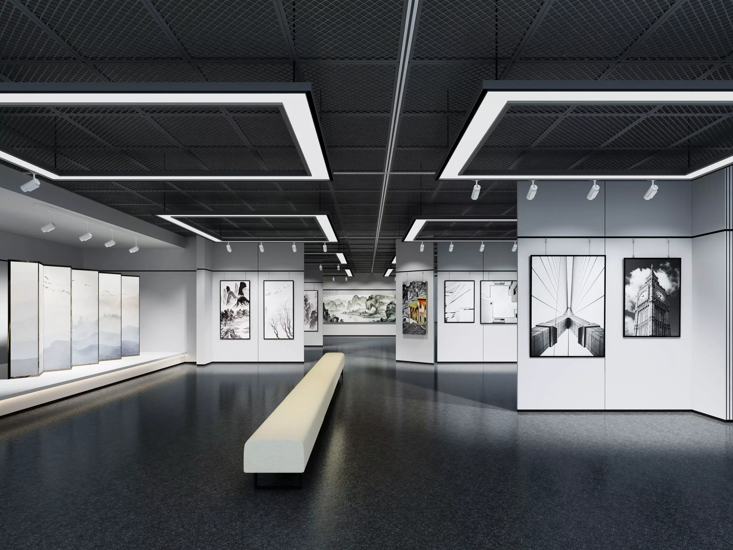 low poly gallery hall Low-poly 3D model_0