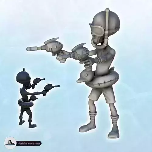 Armed alien with duck buoy and snorkel 4  pre-supported version  3D print model