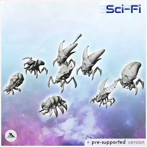 Set of seven alien creatures on legs 33 - Future Sci-Fi SF Post 