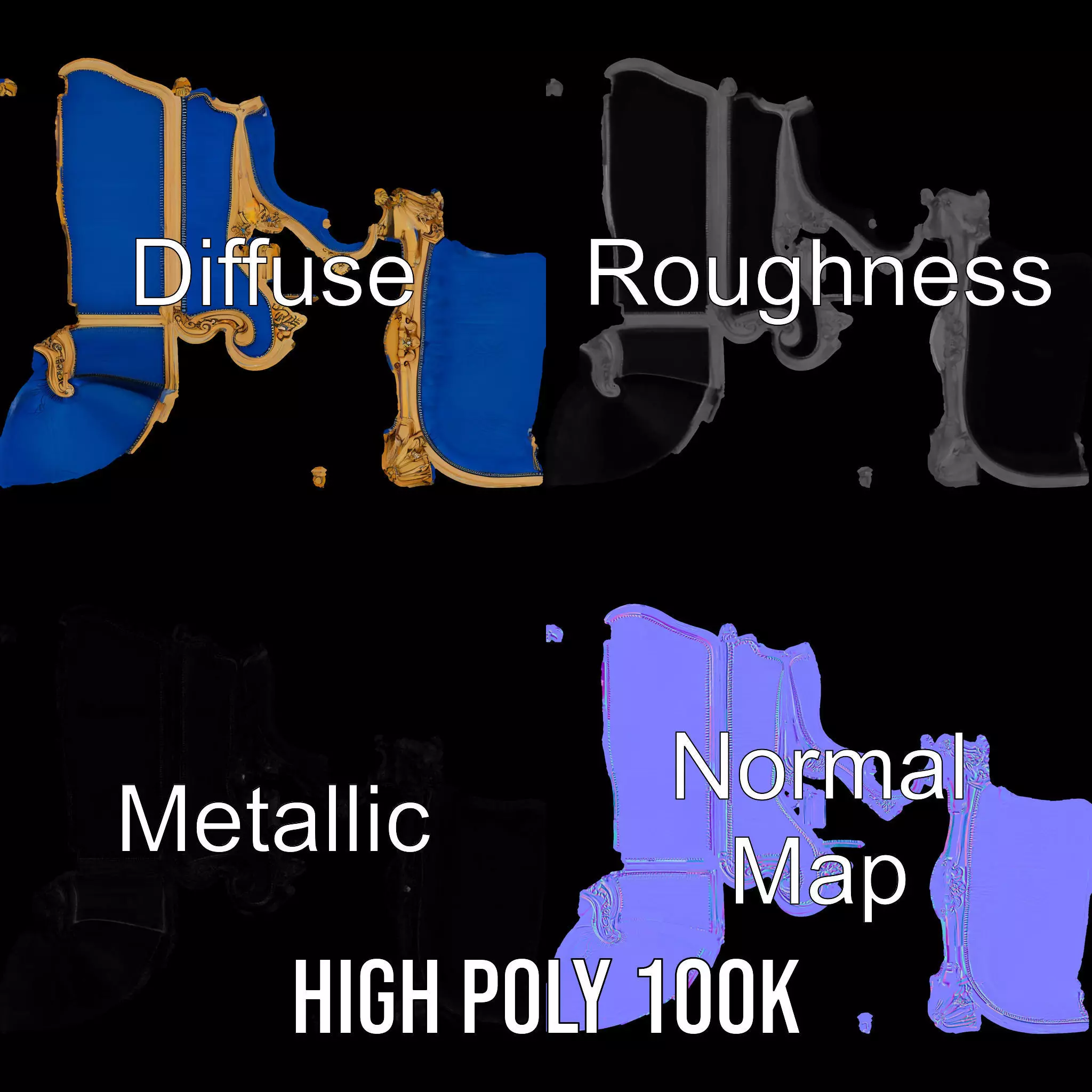 Royal Blue Chaise model pack Low-poly 3D model_4