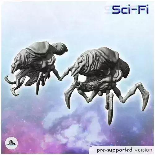 Set of two alien creatures on legs with shell 36 - Future Sci-Fi