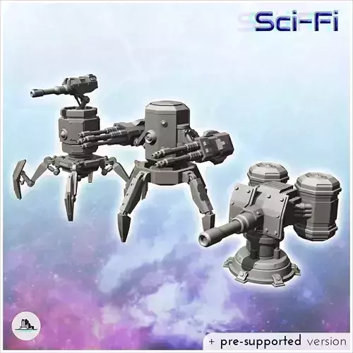 Set of three futuristic turrets with energy cannons 1 - Future S