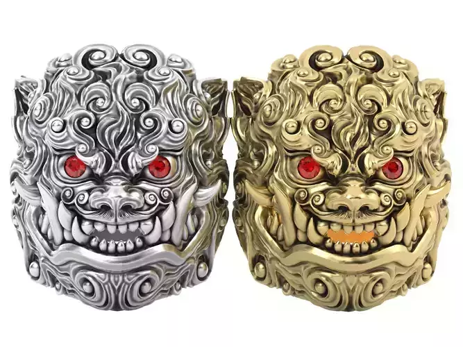 Ring Man Foo Lion Head Diamond