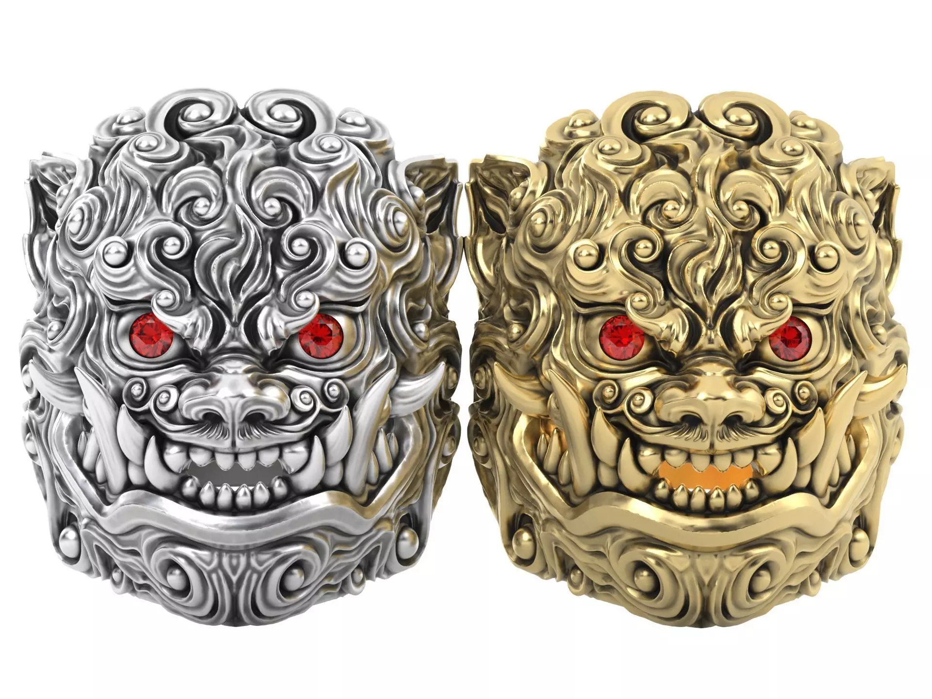 Ring Man Foo Lion Head Diamond 3D print model