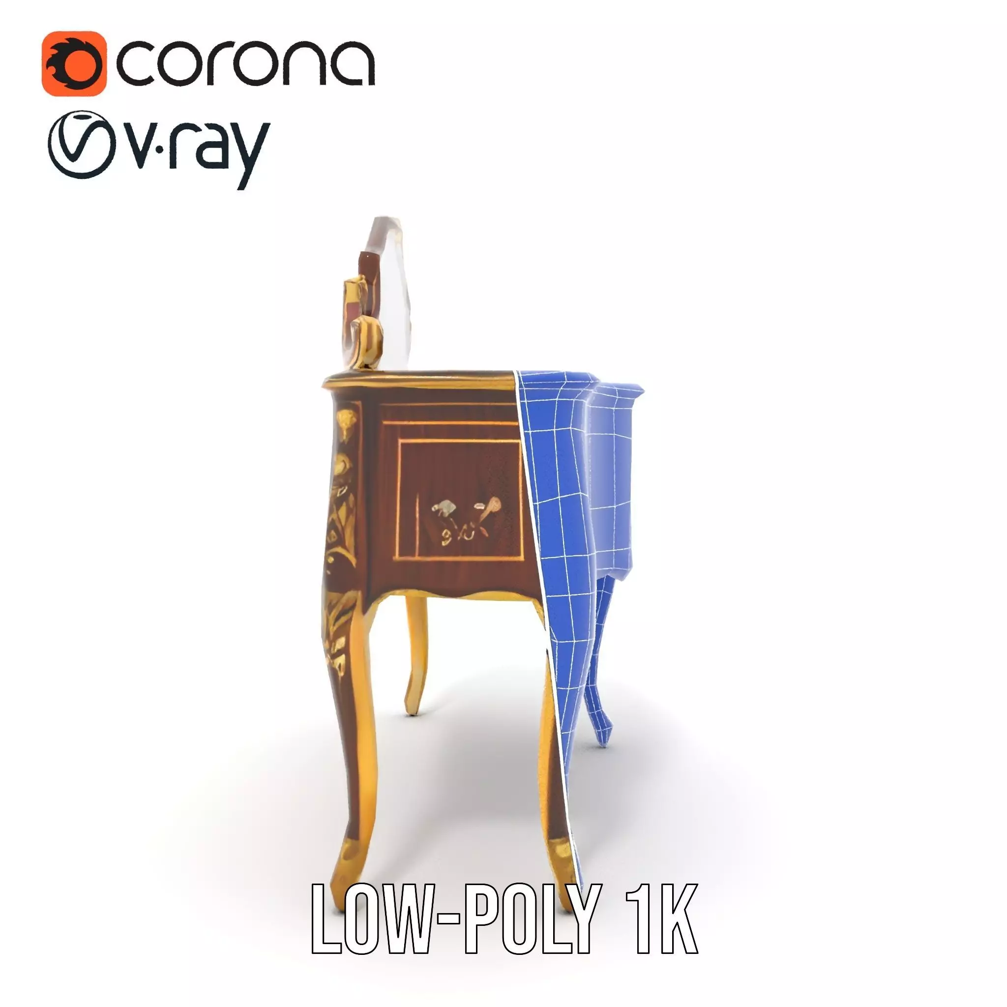 Elegant Walnut Vanity model pack Low-poly 3D model_29