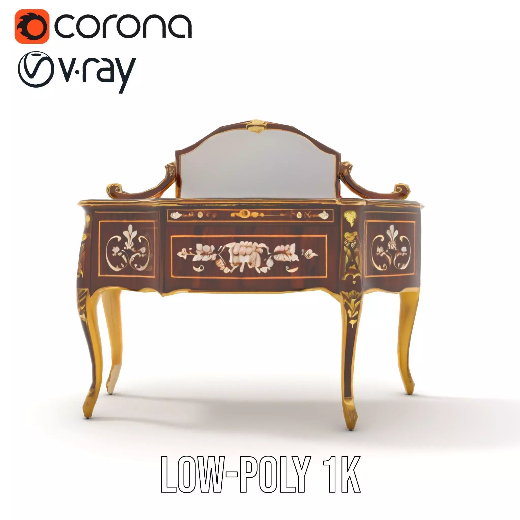 Elegant Walnut Vanity model pack Low-poly 3D model_13