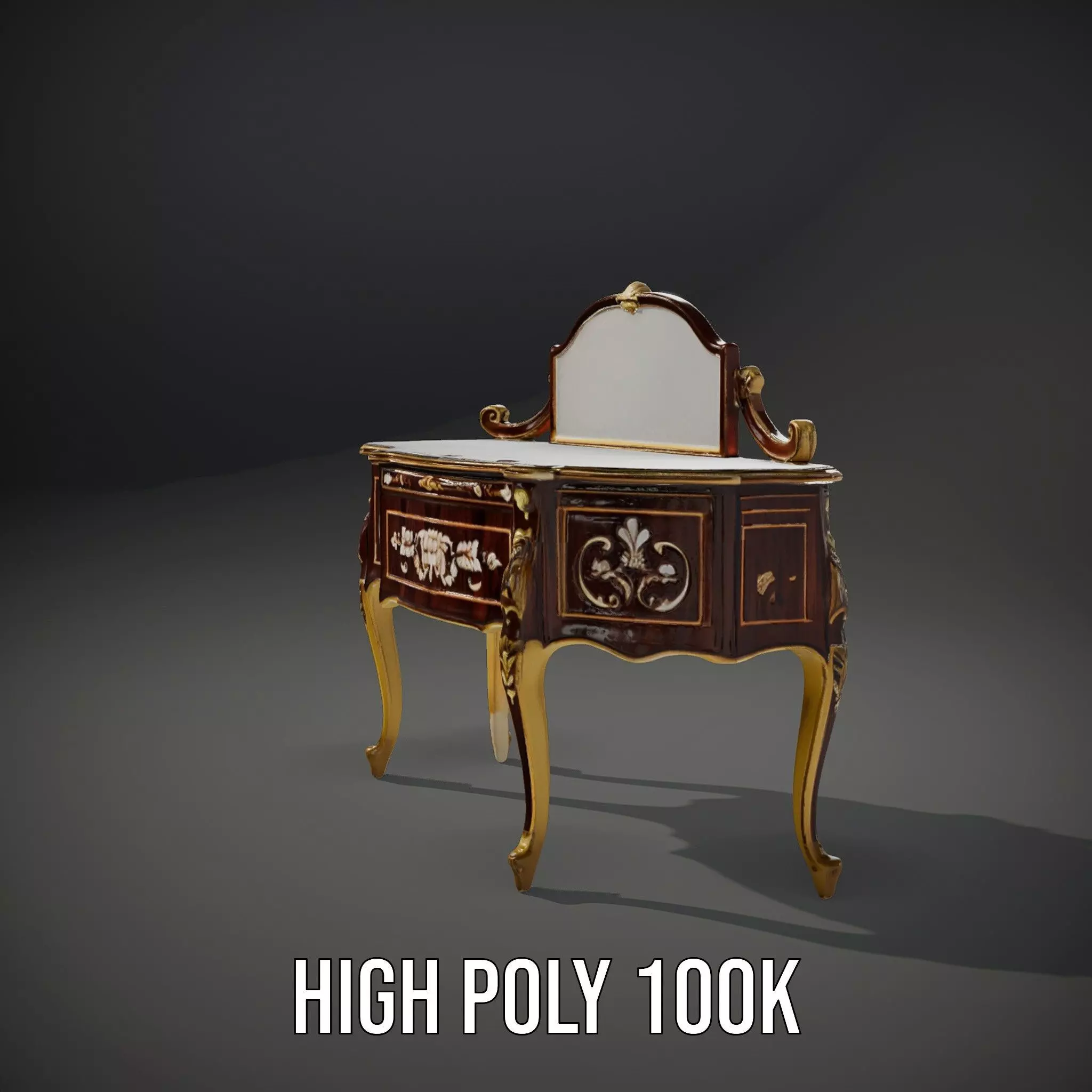 Elegant Walnut Vanity model pack Low-poly 3D model_11