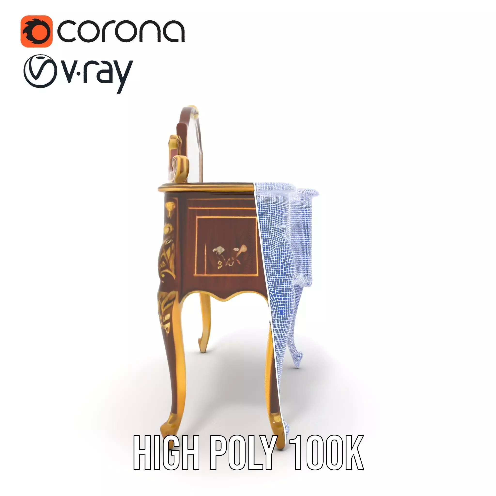 Elegant Walnut Vanity model pack Low-poly 3D model_33