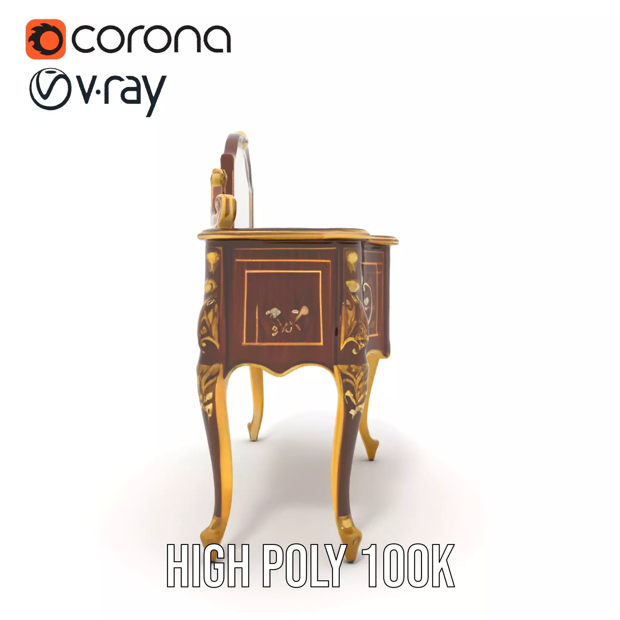 Elegant Walnut Vanity model pack Low-poly 3D model_21