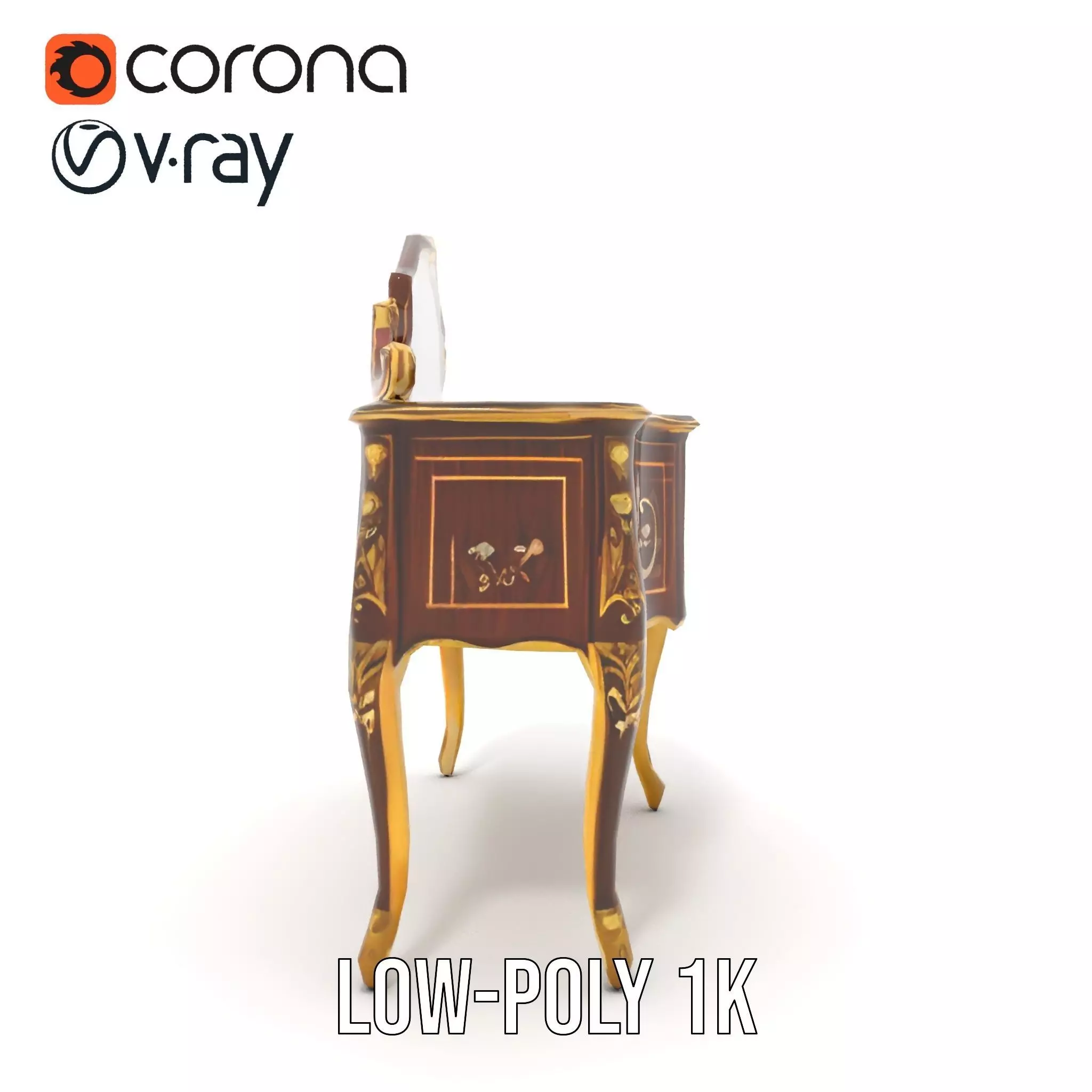Elegant Walnut Vanity model pack Low-poly 3D model_20