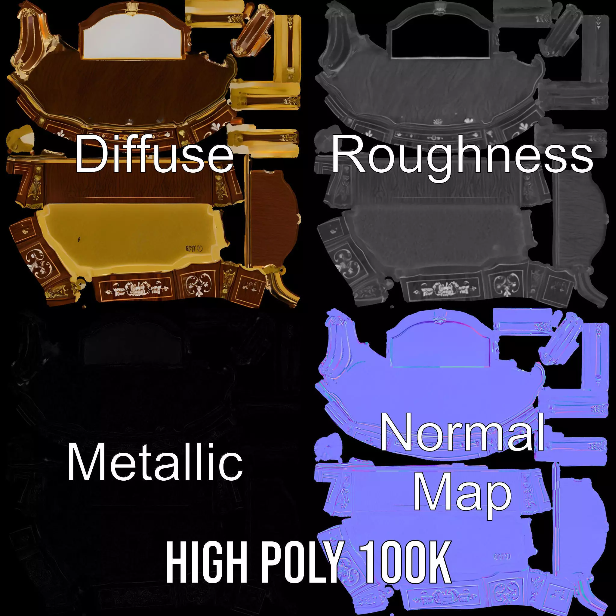 Elegant Walnut Vanity model pack Low-poly 3D model_4