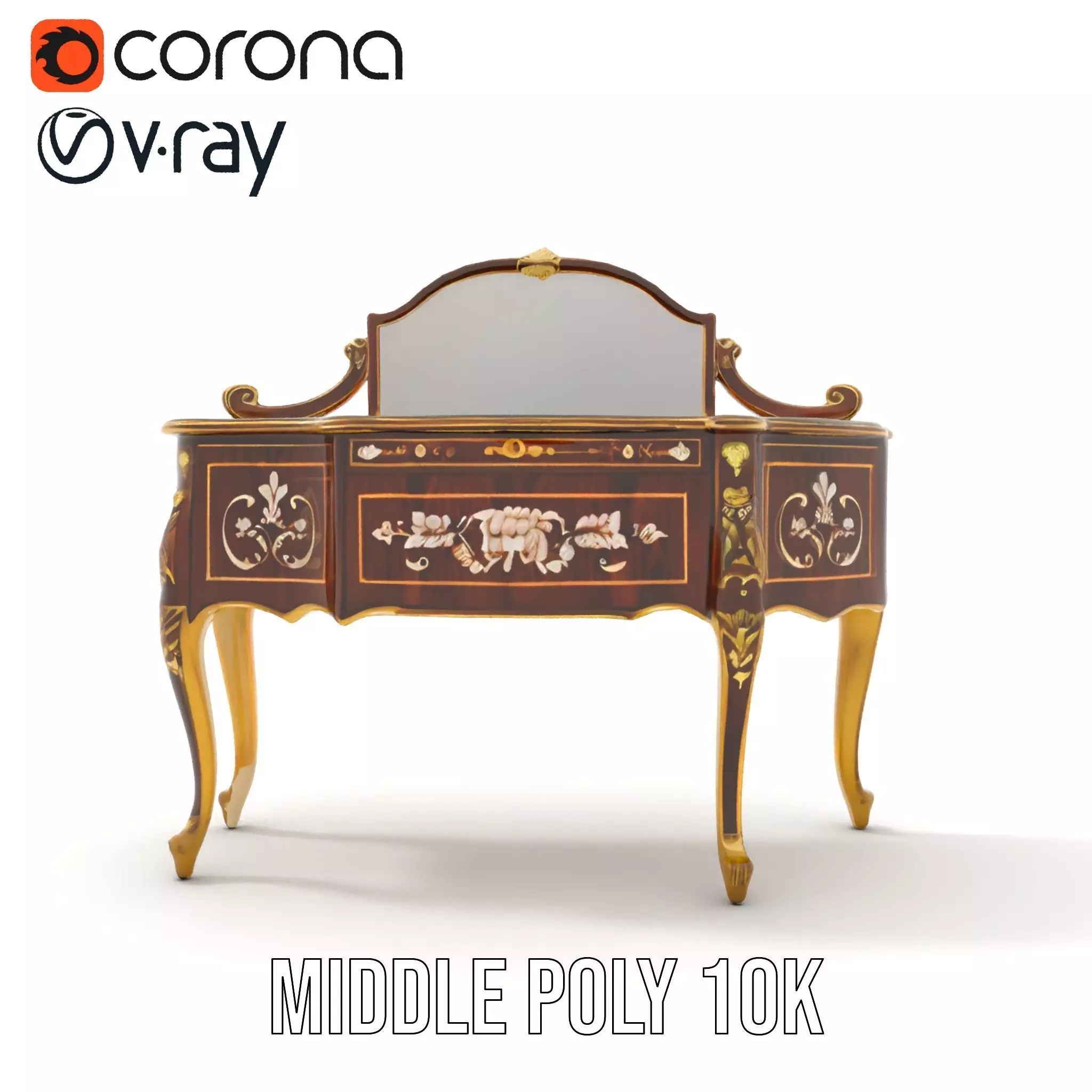 Elegant Walnut Vanity model pack Low-poly 3D model_19