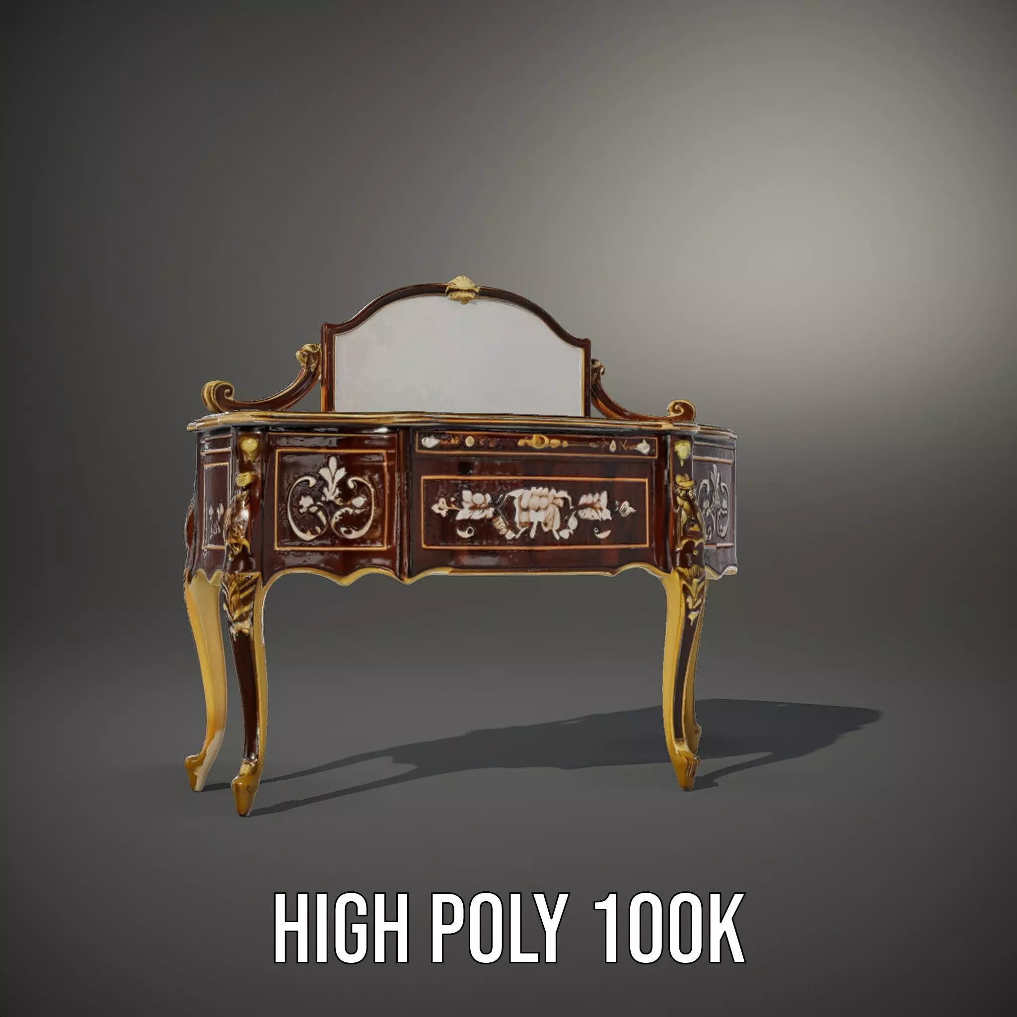 Elegant Walnut Vanity model pack Low-poly 3D model_9