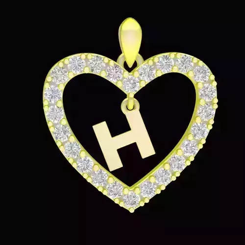 Heart Shaped Diamond Letter H Pendant for Women 68h 