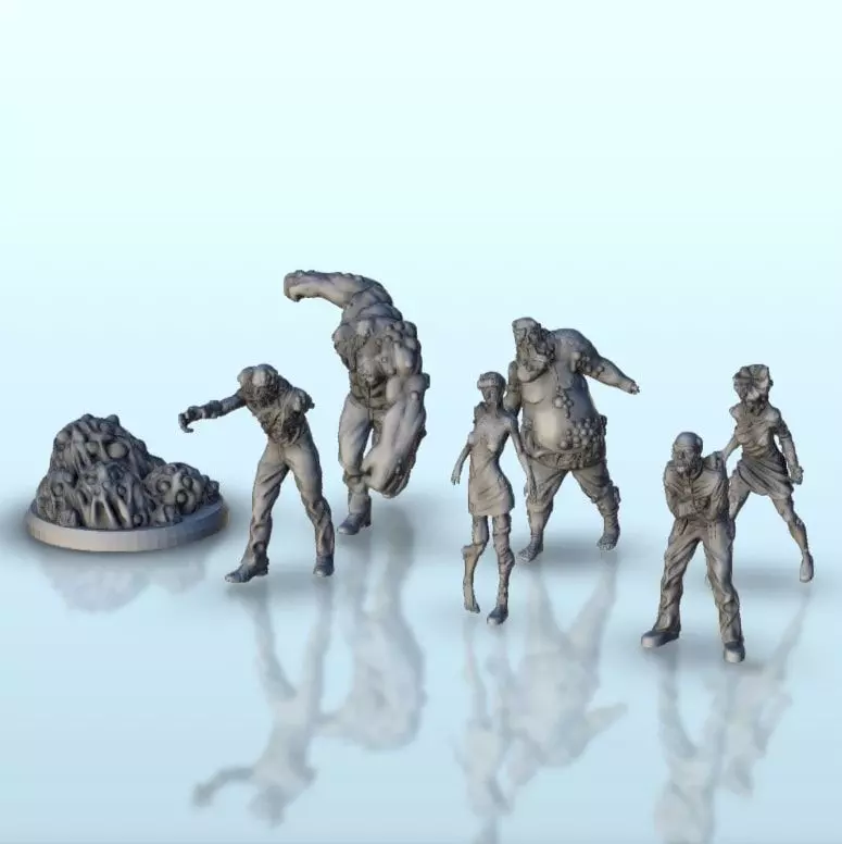 Set of six infected creatures and base 12 supported versions 3D print model_0