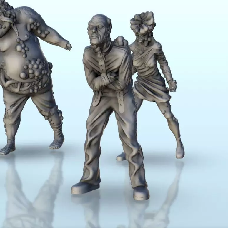 Set of six infected creatures and base 12 supported versions 3D print model_2